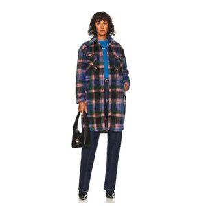 Blank NYC The Comeback Plaid Long Shacket Jacket NWT Blue Pink Size XS